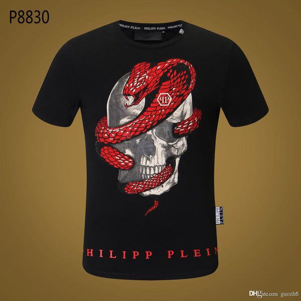 

designer brand skull luxury summer men's t-shirts p005 germany fashion casual style hip hop shirt italy cotton o-nec, White;black