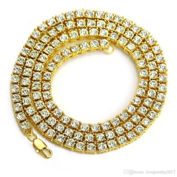 

hip hop men necklace luxury jewelry designer necklace black silver gold with single row diamond chains bracelet punk style fashion jewelry