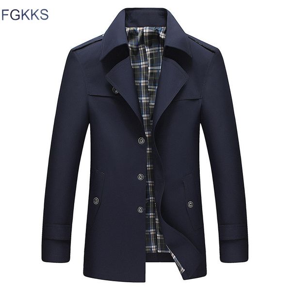 

fgkks men trench coats 2019 autumn men casual thin solid color jackets single breasted wrinkle resistance trench coat male, Tan;black