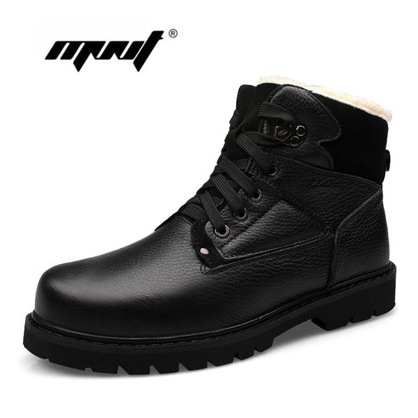 

plus size men boots shoes genuine leather warm warm fur&plush snow boots outdoor men ankle winter shoes, Black