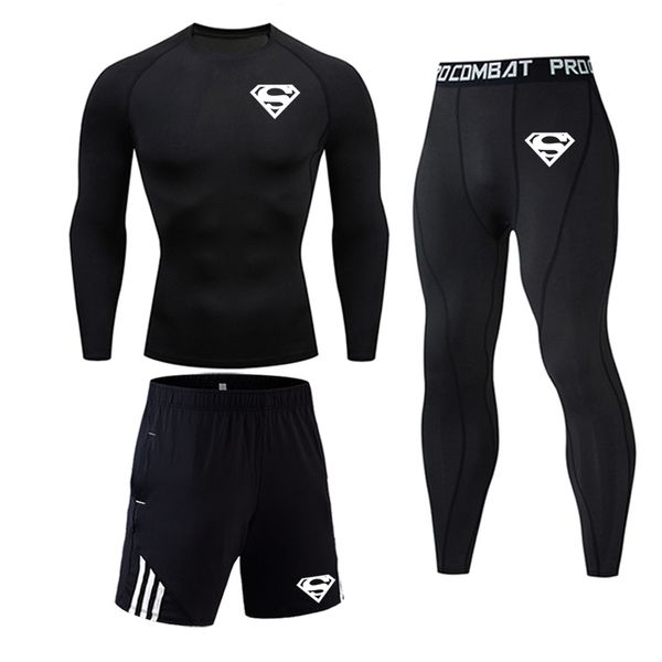 

men's compression sportswear suits gym tights training clothes workout jogging sports set running tracksuit men, Black;blue