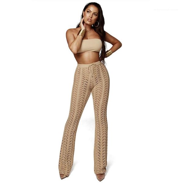 

flare pants hollow out solid color drawstring pants woman designer luxury clothes summer female designer, Black;white