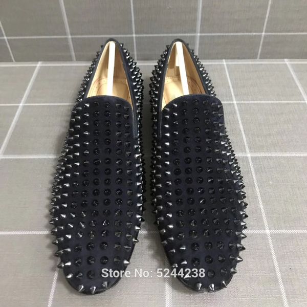 

low cut heel handmade black suede leather outsole rivets party prom men loafers thick red bottom leather casual loafers shoes