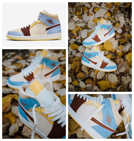 

2020 release authentic 1high mid se fearless maison chateau rouge x retro pale vanilla cinnamon blue yellow men basketball shoes cu2803-200
