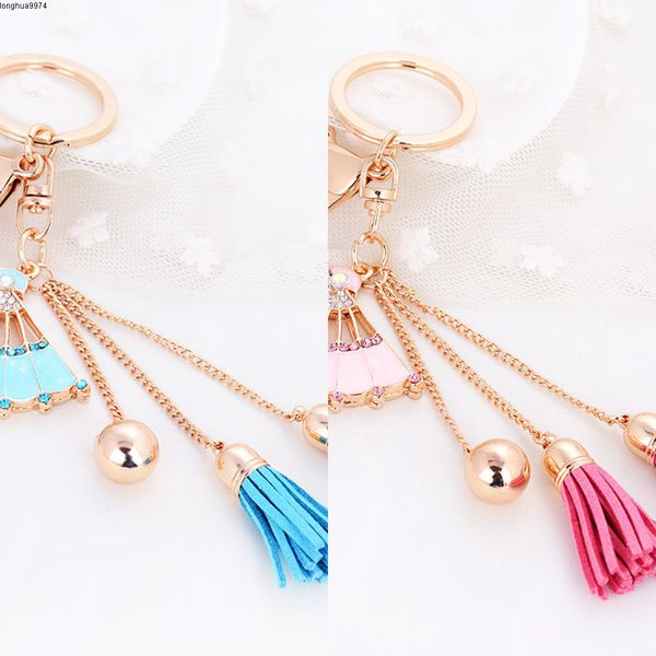 

creative colors dhl rhinestone 3 fan shape car keychain female bag pendant key chain for women daily charm tassel key holder gifts, Silver