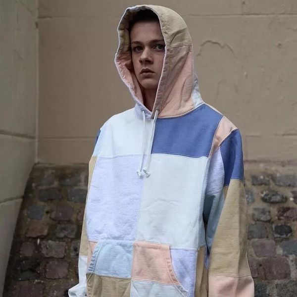 

supreme 17fw коробка логотип лоскутная толстовки с капюшоном цвет шить мода человек женщины высокое качество пара толстовки с длинным рукаво, Black