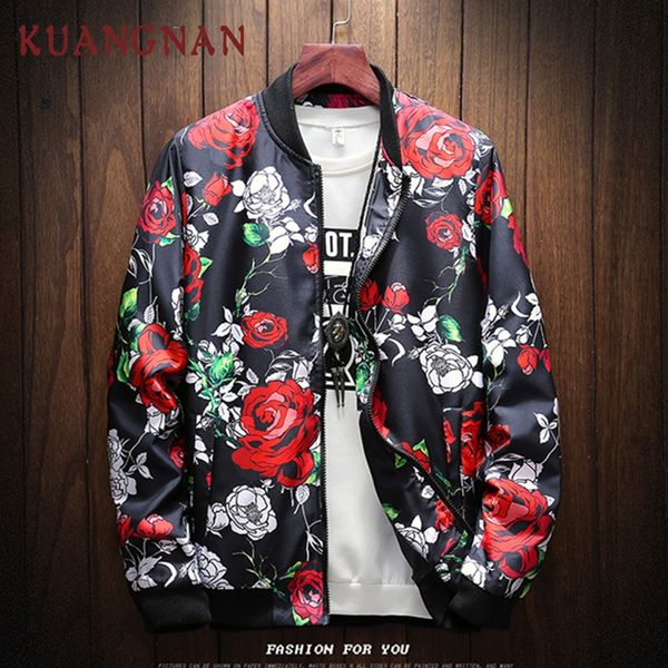 

kuangnan japan style streetwear rose jacket men hip hop windbreaker 5xl men jacket clothing bomber clothes 2019 new, Black;brown