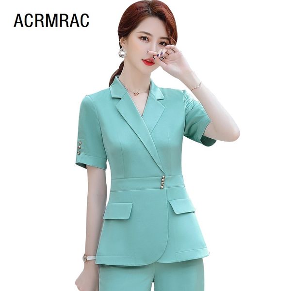 

women's suits & blazers women slim summer short sleeve pants office lady formal work clothes woman set 2025, White;black