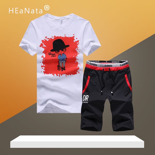 

новый летний спортивный короткий рукав футболки + шорты спортивный костюм мужские наборы мода печати o шеи повседневная бегун уличная мужска, Gray