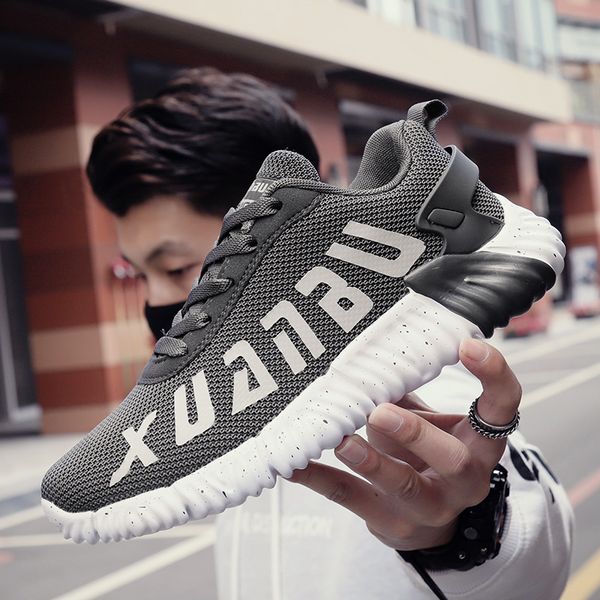 

gray mesh men shoes casual 2020 summer lightweight sneakers breathable comfortable male walking footwear street, Black