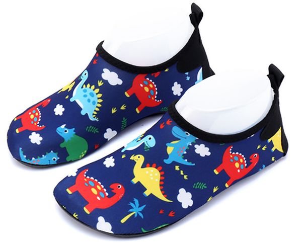 

children beach shoes baby soft floor indoor slipper blue dinosaur socks boys and girls anti-slip home barefoot kids slippers, Black;red