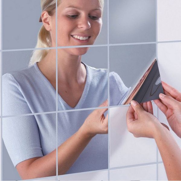 

3d diy tile square mirror stickers wall mosaic decal home creative décor