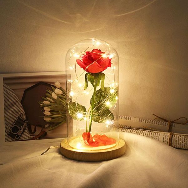 

8 modes wooden base copper wire energy saving string lamps glass dome 20led 2 artificial flowers usb powered night lights
