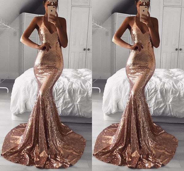 

розовое золото sexy дешевой русалка пром платье sequined длинный backless платье носить vestidos де фиесты особого случая платья, Black