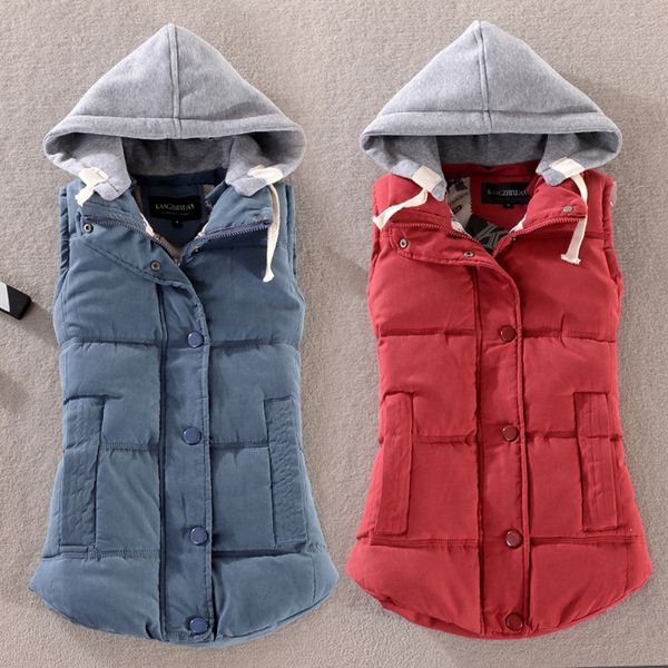 

плюс размер 6xl с капюшоном жилет пальто женщин осень зима теплая среднедлинная хлопок жилет ветрозащитный женщины без рукавов тонкий жилет, Black;white