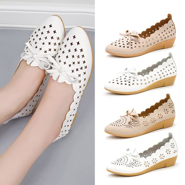 

plus size 41 summer wedges hollow outs boat shoes woman cut outs slip on shoes white breathable oxford shoes zapatos mujer 7520, Black