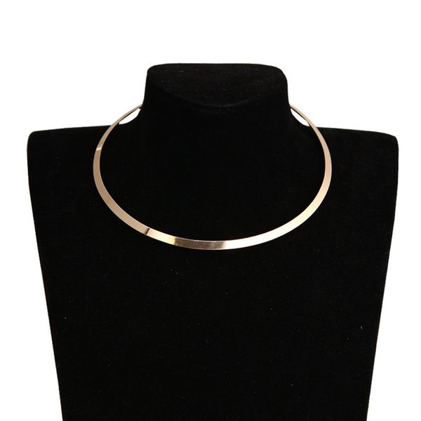 

smooth metal collar necklaces for women round geometric gold silver statement punk choker necklaces collier femme 2019 wholesale, Blue;slivery