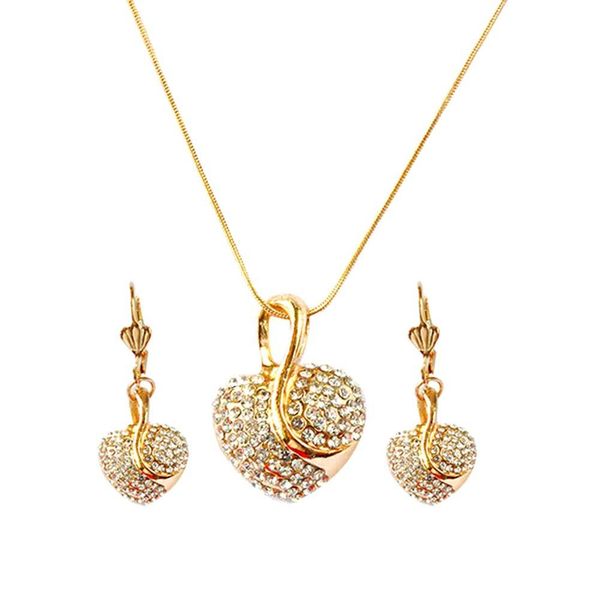

2pcs/set women earrings necklace luxury full rhinestone inlaid heart charm earrings necklace set woman's accesories earring/neck, Silver