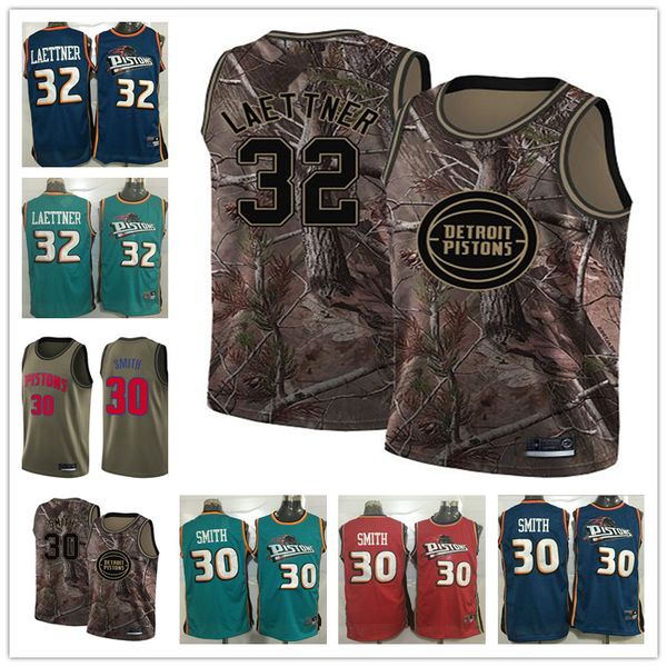 

custom men's women detroit pistons 30 joe smith 32 christian laettner white red throwback basketball edition nba jersey, Black