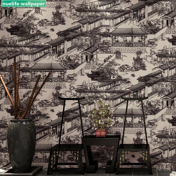 

chinese style qingming shanghe map wallpaper l restaurant porch room living room bedroom background wall paper