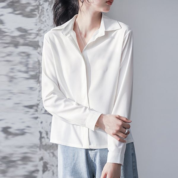 

2020 new spring summer long sleeve lapel women casual chiffon shirt simple fashion student blouses tidev130, White