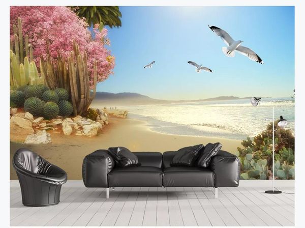 

custom p wallpaper for walls naked eye 3d seaside tropical plants flowers and birds bedroom sofa background mural wallpaper for walls 3d