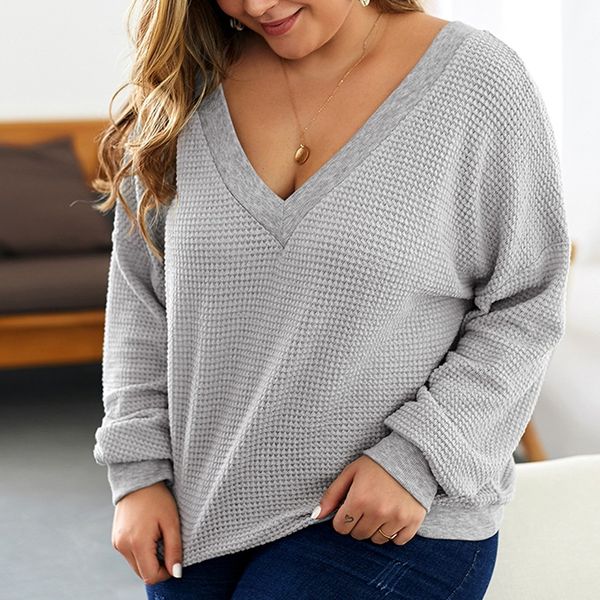 

2019 new spring women v neck plus size knitting sweater casual autumn long sleeve pullover sweater femalef827, White;black