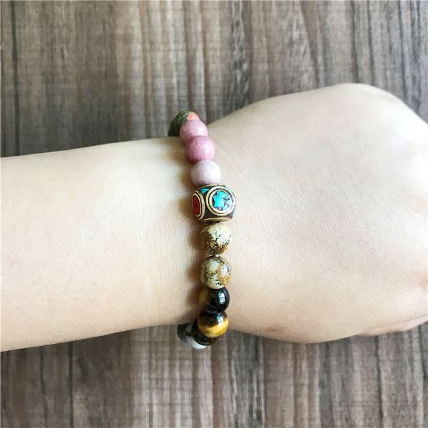 

natural stone colorful bracelet vintage tibetan turquoises beads bracelet yoga prayer mala jewelry for men gift, Black
