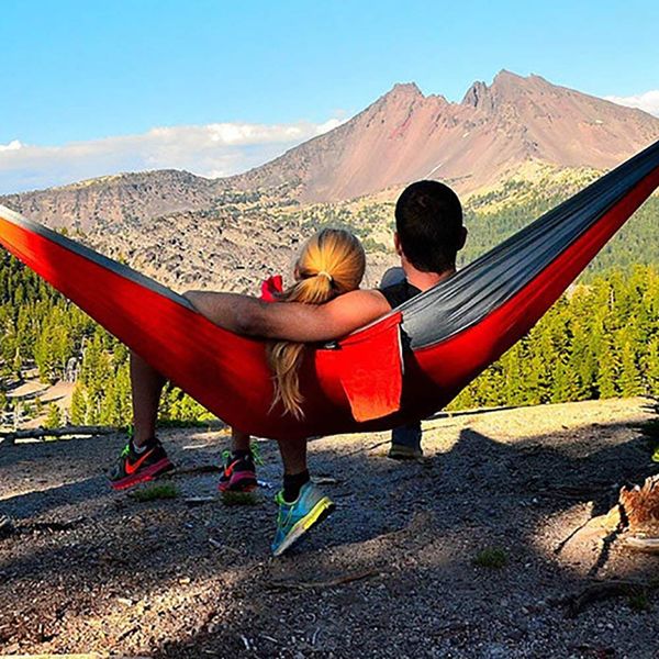 

double hammock camping survival hammock parachute cloth portable swing sleeping bed for 2 person camping travel furniture