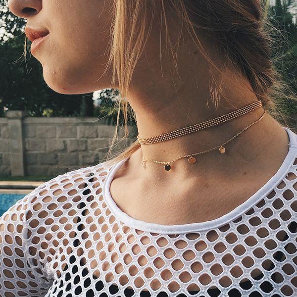 

fashion jewelry accessories bohemia gold color chain tattoo choker with tassel sheet necklace for couple lovers, Silver