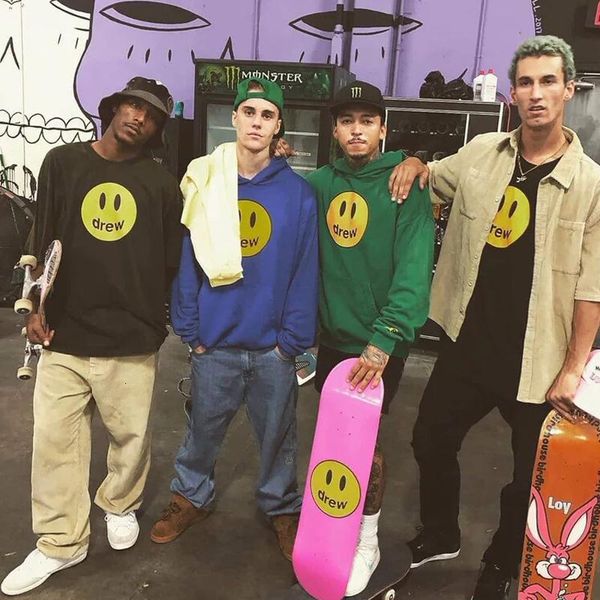 

19fw justin bieber drew house mascot hoodie autumn winter hooded sweatshirt simple pullover street sweater hoodies outwear hfymwy306, Black