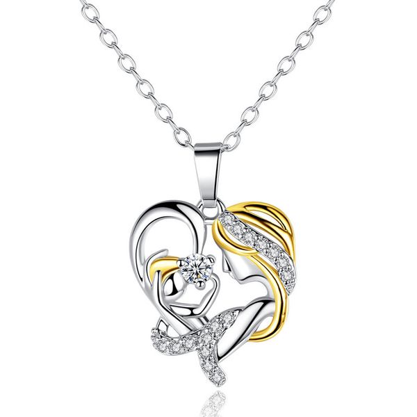 

gold mother's love pendant necklace female jewelry cross border special for mother's day gift heart necklace, Silver