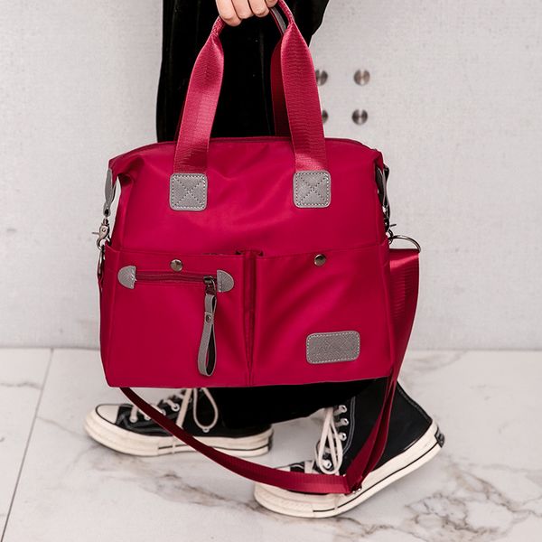 

women large capacity waterproof shoulder bag solid color handbag with pouches new