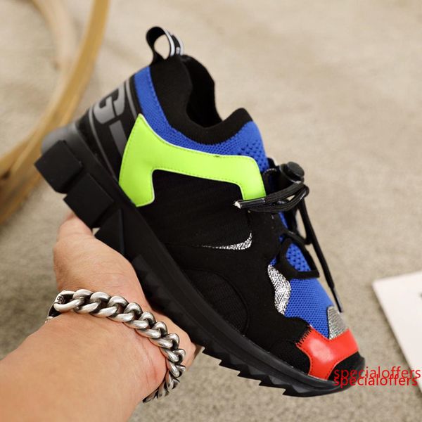 

mens sorrento trekking sneakers fashion luxury designer shoes womens slip-on sneakers multi colored mixed material trekk trainer with box, Black