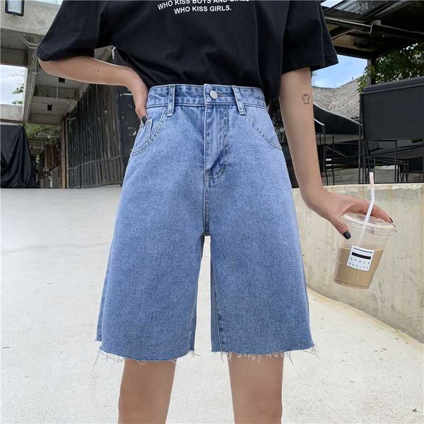 

high waist denim jeans shorts women knee-length wide leg pants summer 2020 vintage boyfriend jean plus size blue short w558