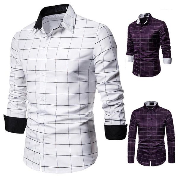 

neck tshirts casual slim streetwear fashion autumn mens plaid patchwork shirt teenager long sleeve lapel, White;black