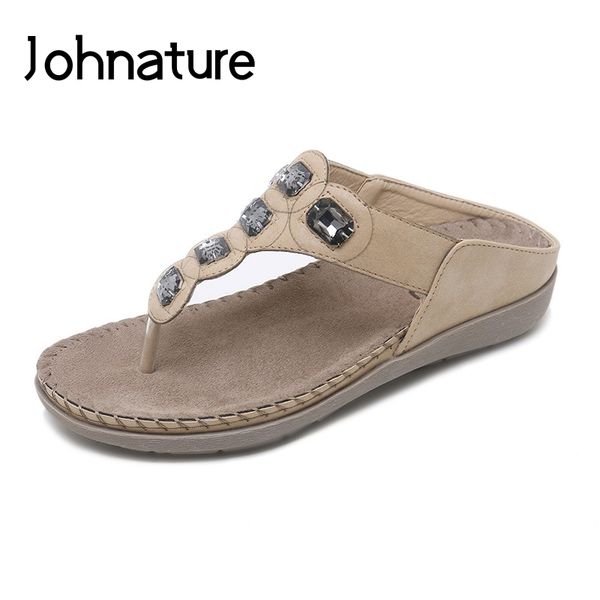 

johnature solid color summer slippers outside crystal flat with sandals bohemia flip flops comfortable slides women shoes, Black