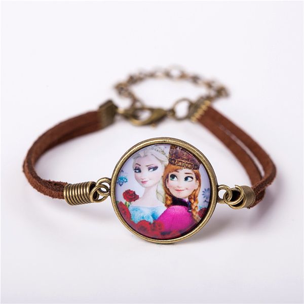 

bxw 2019 jewelry fashion women glass charm bracelet cute cartoon leather bracelet bangles gift for children, Black