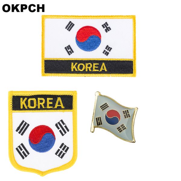 Coreia do sul flag patch emblema 3 pcs um conjunto de patches para roupas diy decoração PT0074-3