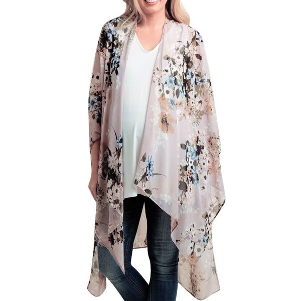 

new vintage kimono long sleeve floral print chiffon women loose shawl cover up blouse blusas feminina #ju, Black