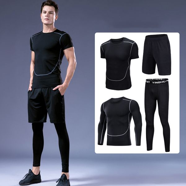 

2020 sports suit men fashion breathable yoga fitness set absorbs wet sweat exercise wear running four-piece sleeved garment, Gray