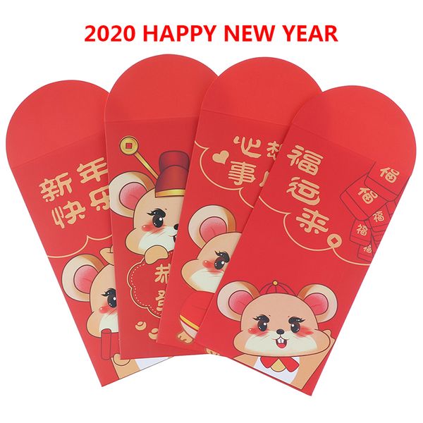 

10pcs red cute rat with ears on cartoon 2020 chinese rat new year red envelope paper money packet