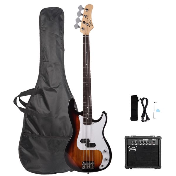 

new professional electric bass guitar basswood 4 strings with 20w bass amp sunset from usa