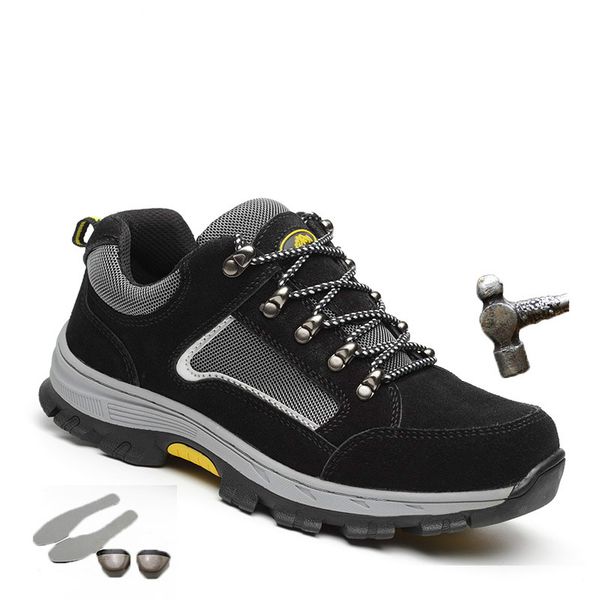 

plus size 39-48 women men work & safety boots genuine leather steel toecap impact resistant man ladies shoes safety shoes, Black