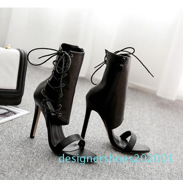 

11cm fashion lace up on side peep toe pumps designer women high heel shoes ankle bootie d01, Black