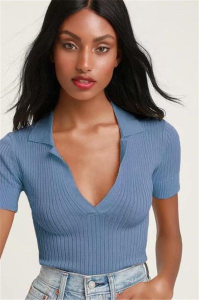 

high waist short sleeve tees womens summer solid v neck womens knits tshirts fashion slim, White