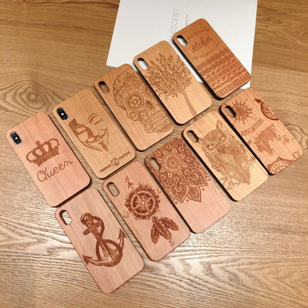 

laser engraving real wood cell phone case for iphone xs max xr 7 8plus x wooden unique shock customized bamboo phone cover shell