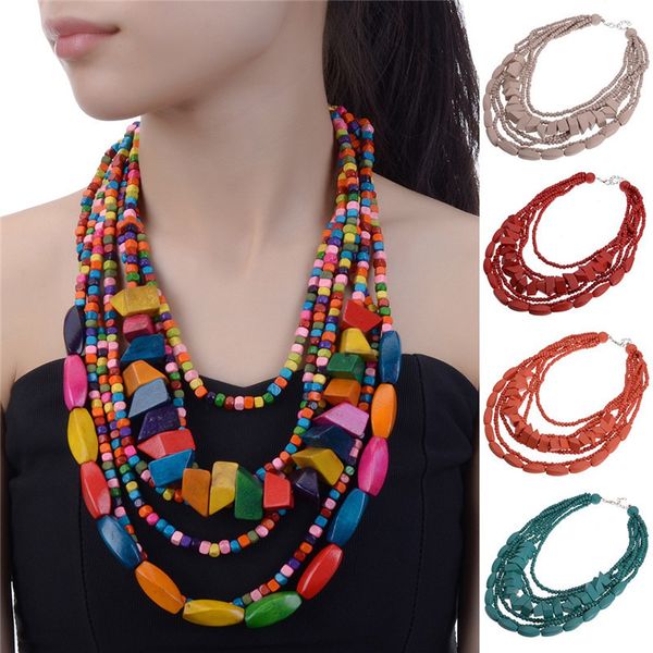 

jerolli beads chain mulity fashion layer wood vintage long necklace & pendant woman jewelry, Silver