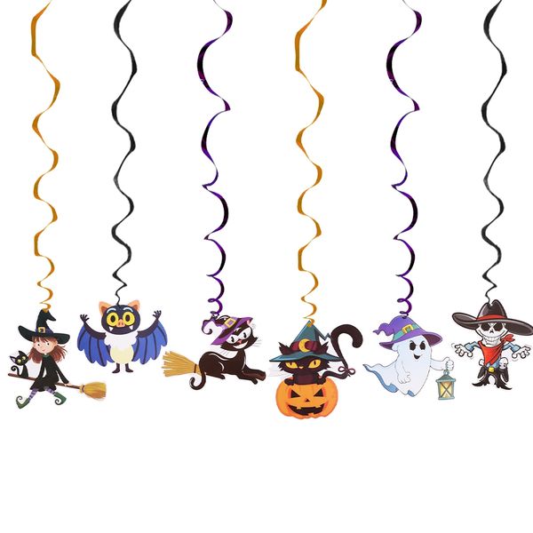 

6pcs/set ceiling hanging halloween festival diy kids room decoration foil swirl streamer baby shower halloween party supplies