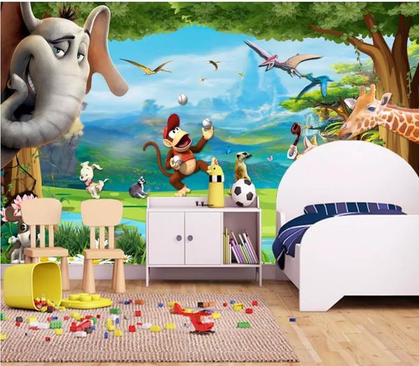 papéis de parede de sala de estar moderna Animal Story Forest Kingdom Quarto de criança Kids Room Mural de desenho animado